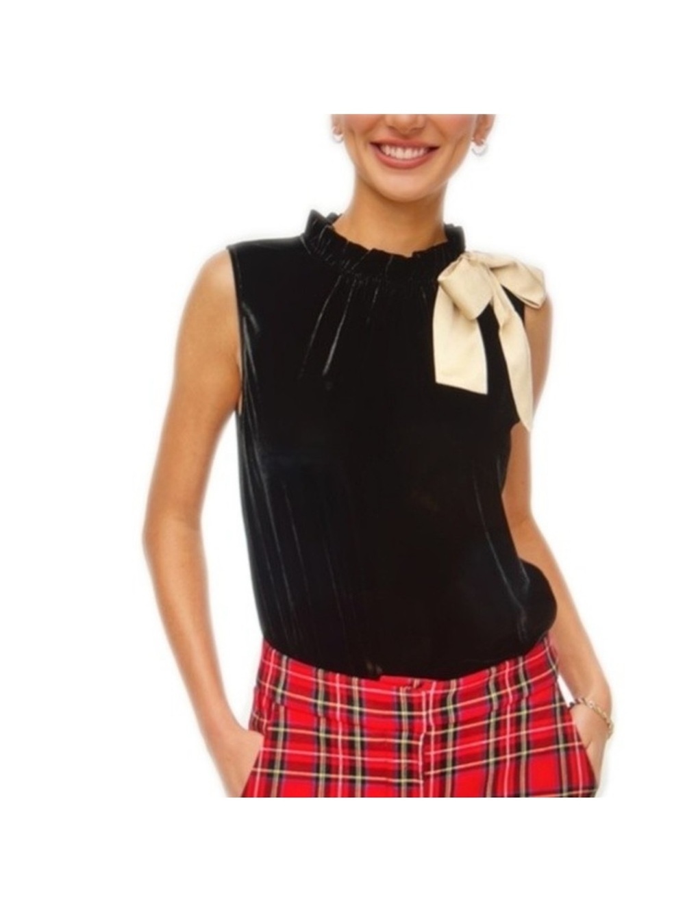 NWT J. Crew Black Velvet Top Khaki Tan Bow Size Large